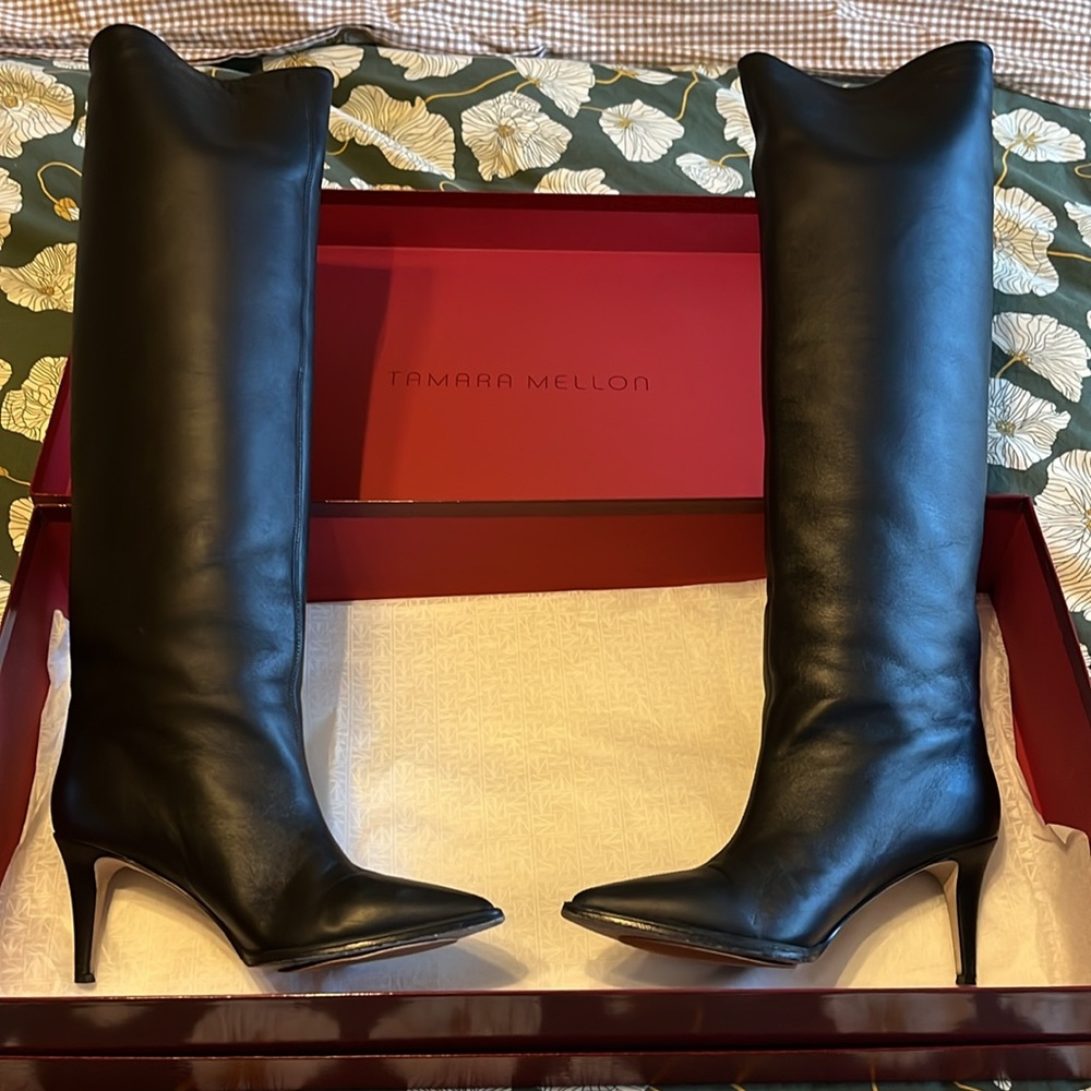 Tamara Mellon Trinity Black Leather Heeled Boots - Picture 14 of 14